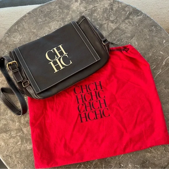 Vintage Carolina Herrera CH Brown Crossbody Messenger Bag